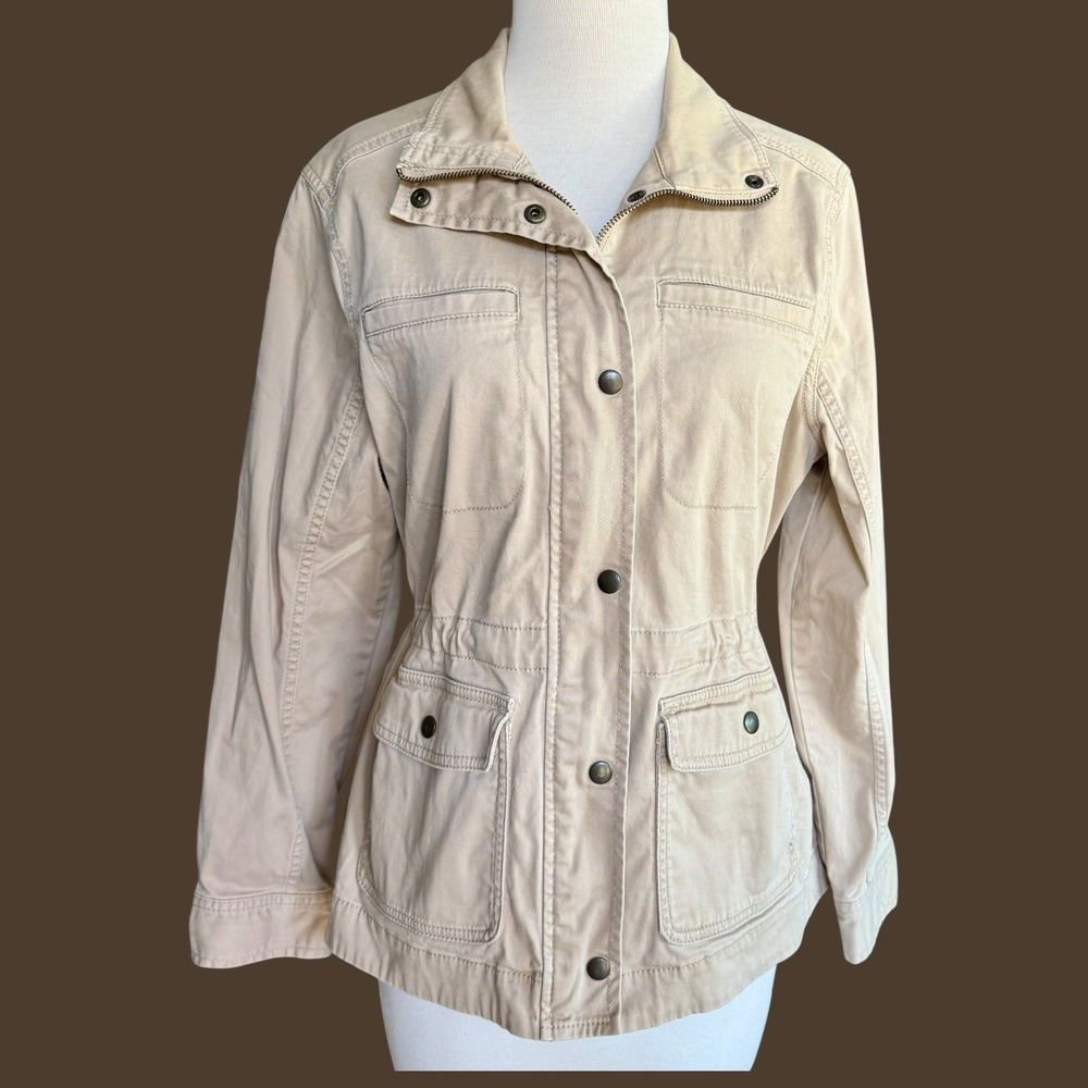 L.L.Bean Women's S Petite Utility Field Jacket Beige Cotton Stretch Barn Safari